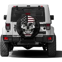 Skull American Flag Spare Tire Cover with Backup Camera Hole Wheel Tire Cover Fit Trailer, RV, SUV and Many Vehicle 18inch