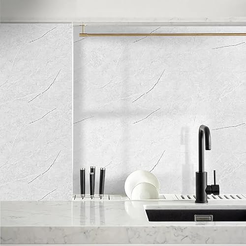 Miniatura 5 de COSNIGHT Papel de contacto de mármol grisblanco para encimeras decorativas, papel tapiz impermeable de 17.7 x 118 pulgadas, papel de contacto