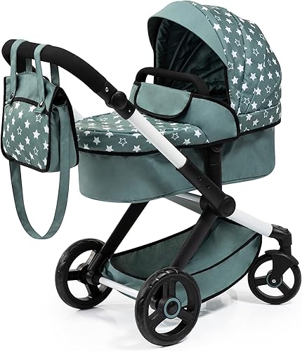 Bayer Cochecito Xeo Stars Green & White - Bolso a juego, mango ajustable, muñecas de hasta 20 ", a partir de 3 años  Muñecas bebé  Vestir