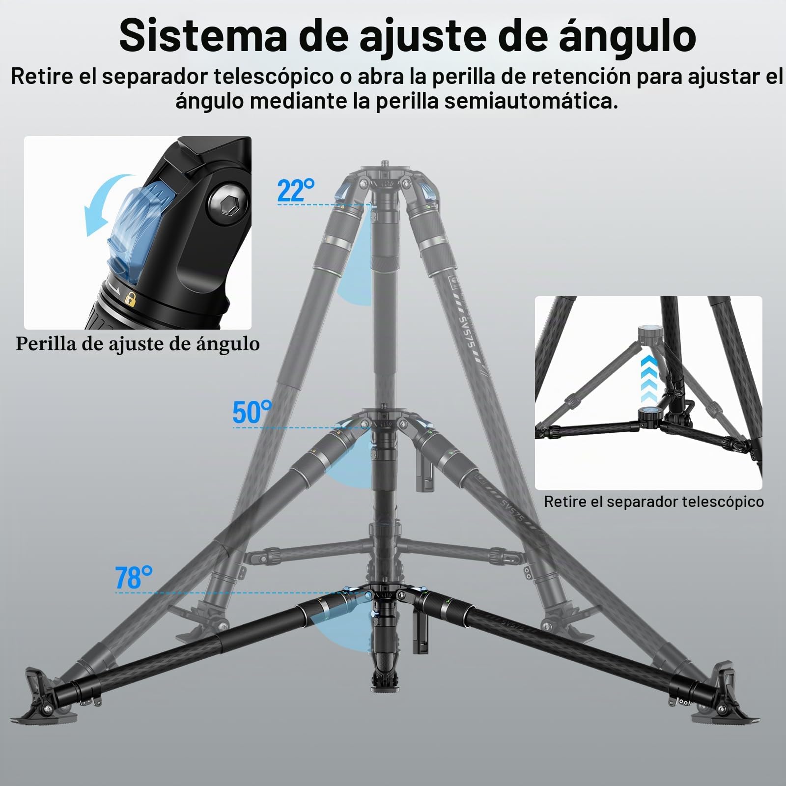 SIRUI SVS75 Trípode de Vídeo Profesional de Fibra de Carbono, 155cm Con Ajuste de Altura en Un Solo Paso, Carga Hasta 25kg, Para Cámara de Vídeo