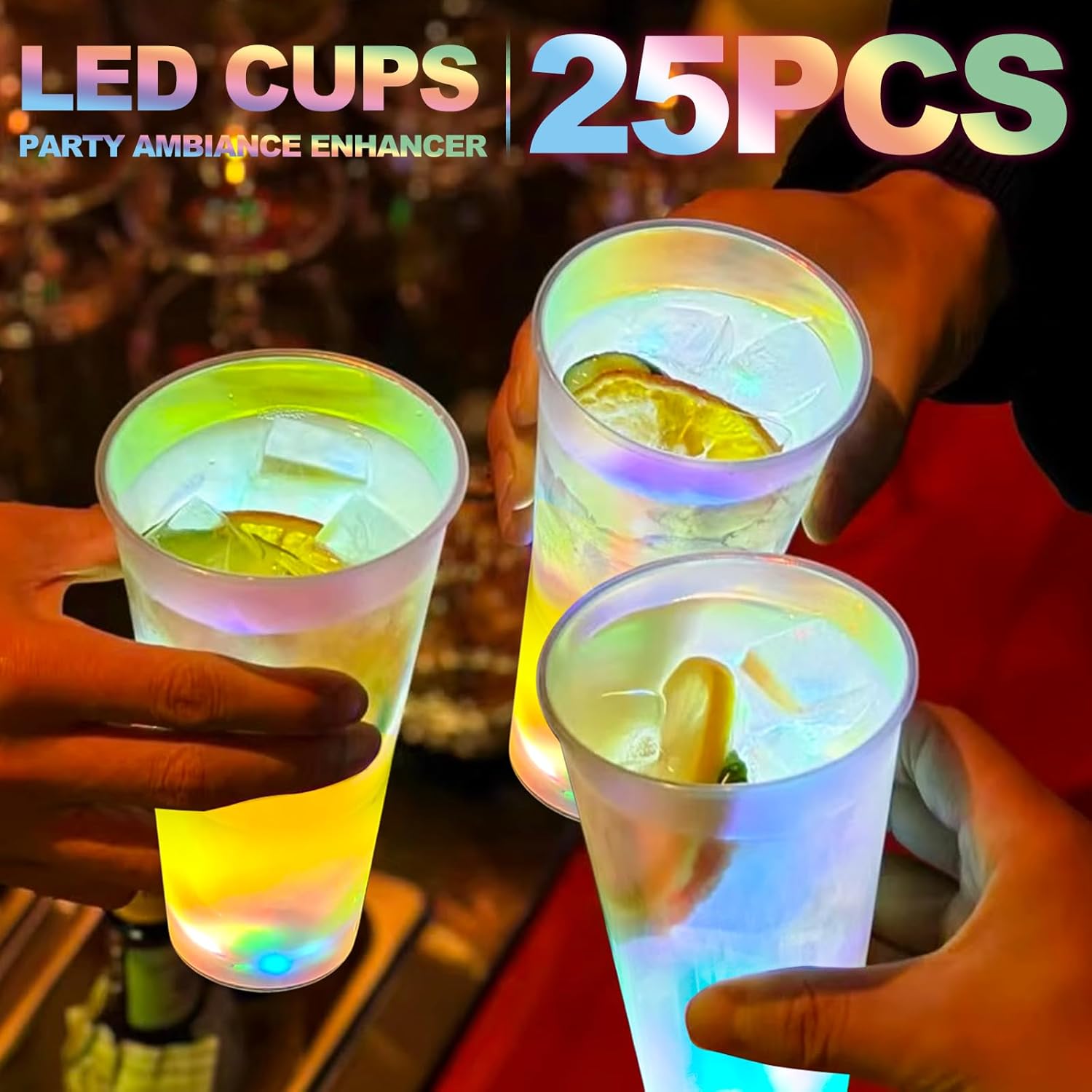 25 PCS Glowing Party LED Cups, Iridescent Flash Light up Cups, Pack with Three Flashing Modes Color Bright Glow-in-the-Dark Colors, Party Cups for House Parties Birthdays Concerts Weddings Beach Etc.