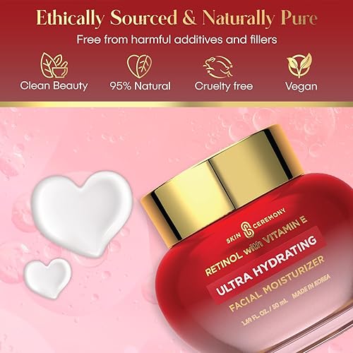 Miniatura 5 de Skin Ceremony Hidratante facial ultrahidratante con retinol y vitamina E, promueve una piel suave y flexible, suaviza arrugas, líneas finas y signos