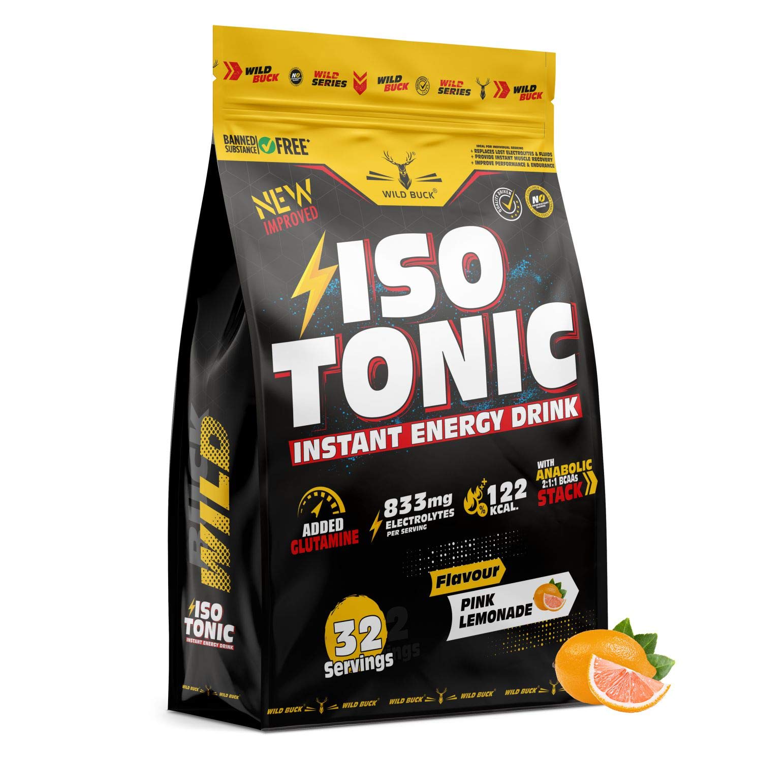 WILD BUCK Isotonic Instant Energy Drink Formula, Workout Electrolyte Energy Drink With Anabolic Stack 2:1:1 Bcaa, Dextrose Monohydrate And L-Glutamine | 833Mg Electrolytes [32 Servings, Mango] — Amazon image 9