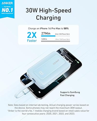 Miniatura 2 de Anker Cargador portátil, banco de energía de 10,000 mAh 30 W, paquete de batería de carga rápida USB-C de entrada y salida, cargador de batería
