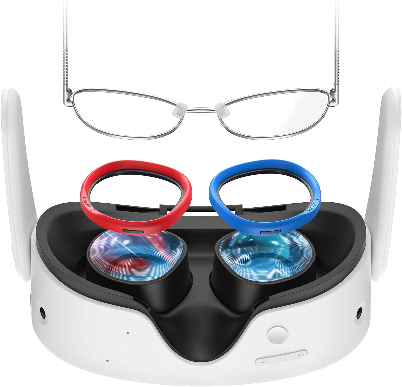 Glasses Spacer Compatible with Quest 3s/Quest 2/Quest 1/Rift S/Go, Lens Protector Accessories Myopia Glasses from Scratching VR Headset Lens (Black + Red&Blue)(NOT FOR Q3)