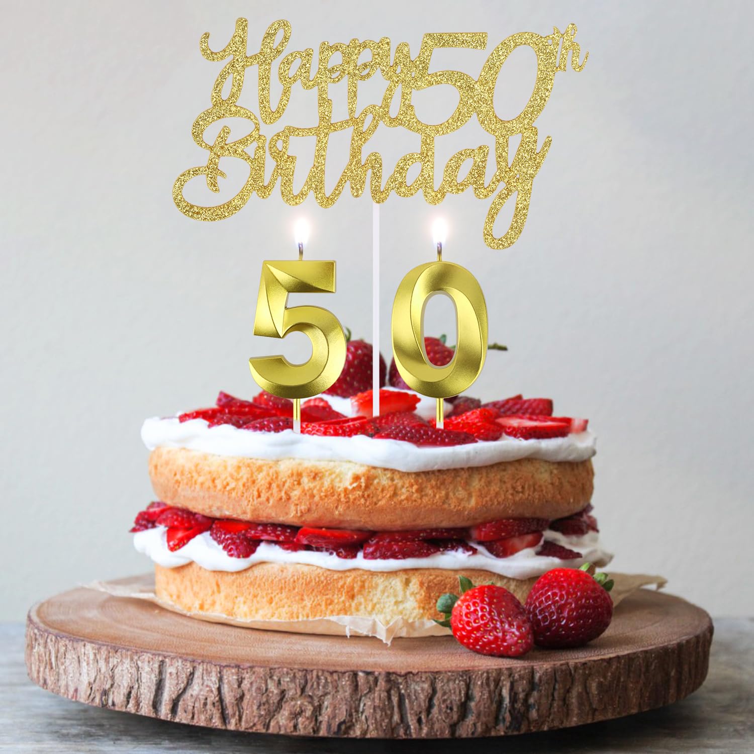 Velas Cumpleaños Número 50 3D - Decoración Para Tarta, Con Flores Y Corazones, Ideal Fiestas