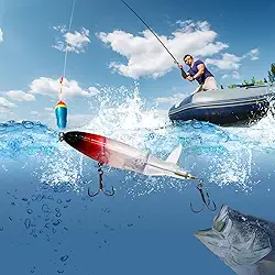 Isca de pesca Topwater, iscas Popper para peixe-gato robalo, isca de robalo com cauda rotativa flutuante isca rígida artificial, várias cores