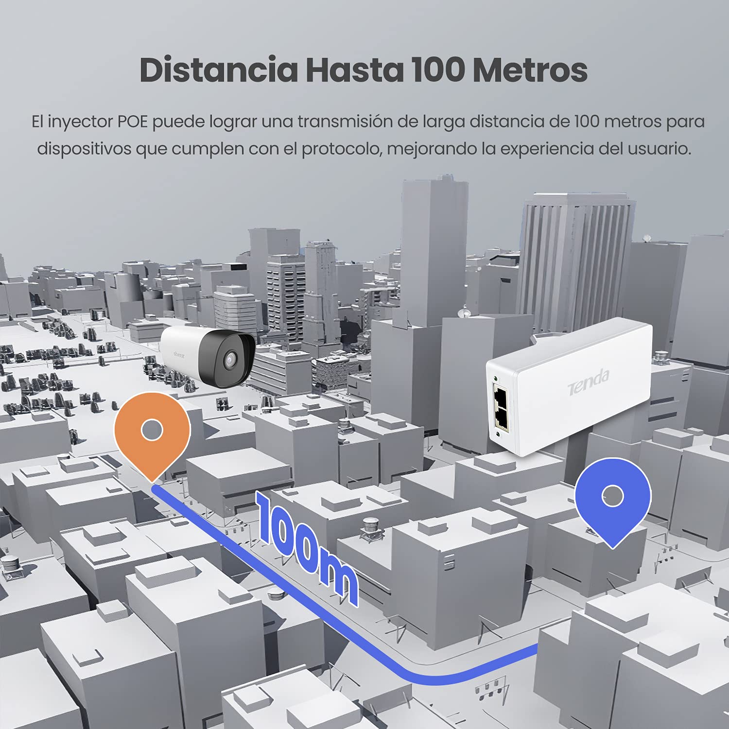 Tenda PoE30G-AT PoE Inyector, Adaptador, Alimentador, 2 Puertos Gigabit RJ45, IEEE 802.3af / at, Plug and Play, Proporciona Energía hasta 100 Metros, 30W, 51V, Blanco