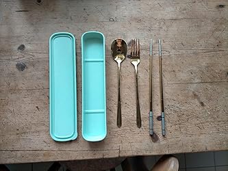 Set Couverts Portable Acier Inoxydable - Fourchette, Cuillère, Baguettes Réutilisables Pour Camping, école, Bureau