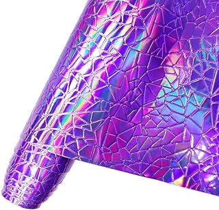 HYANG Mirror Embossed Metal Water Cube Lavender PU Faux Leather Sheets 1 Roll 12"X53"(30cmX135cm), Faux Leather Very Suitable for Leather Earrings, Bows, Handbag ，Sewing ，Crafts Making