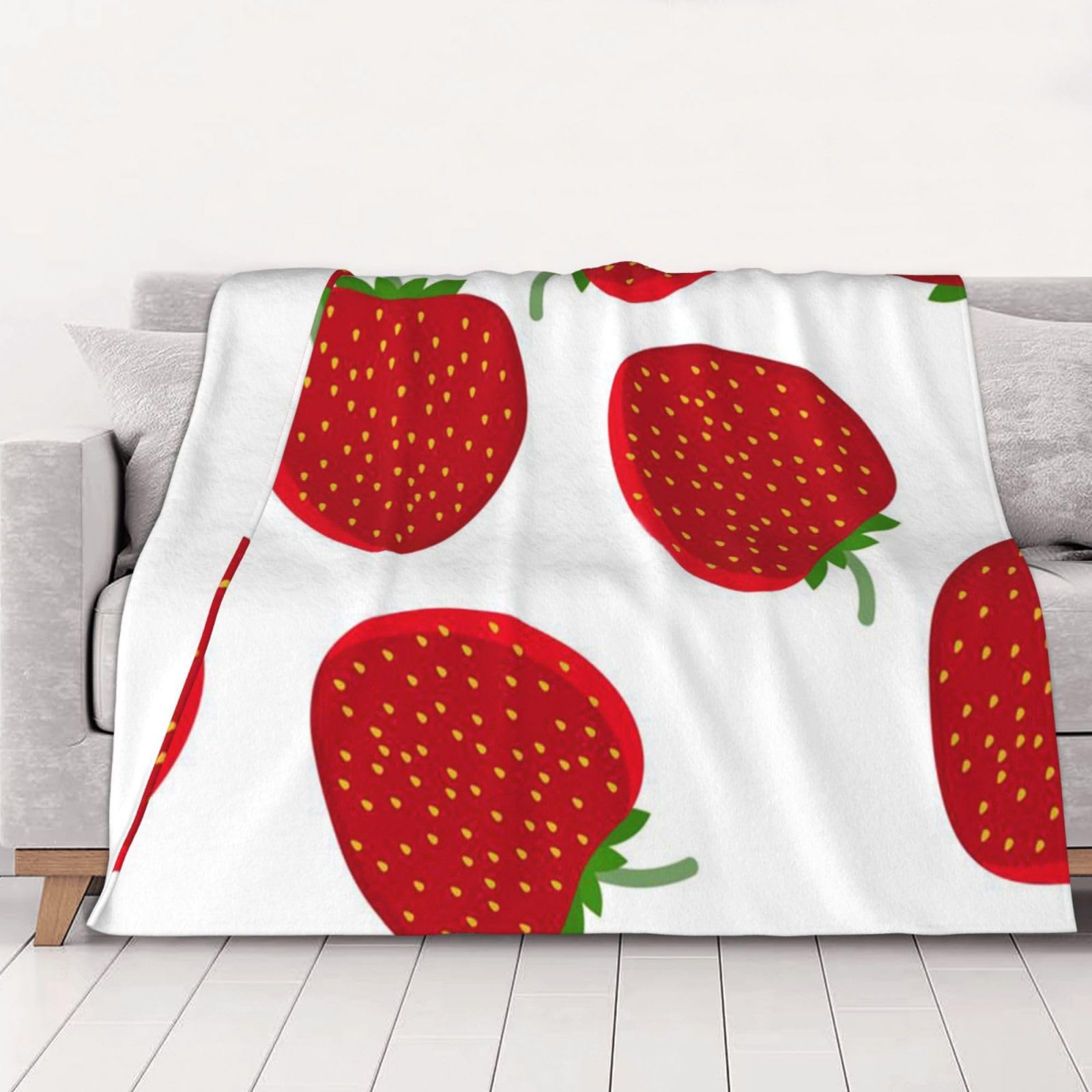 AUBKFELD Strawberry Printed Flannel Blanket 200x150 CM, Soft & Warm Throw Blanket for Sofa/Couch/Bed/Car, Gifts for Audlts Women Men