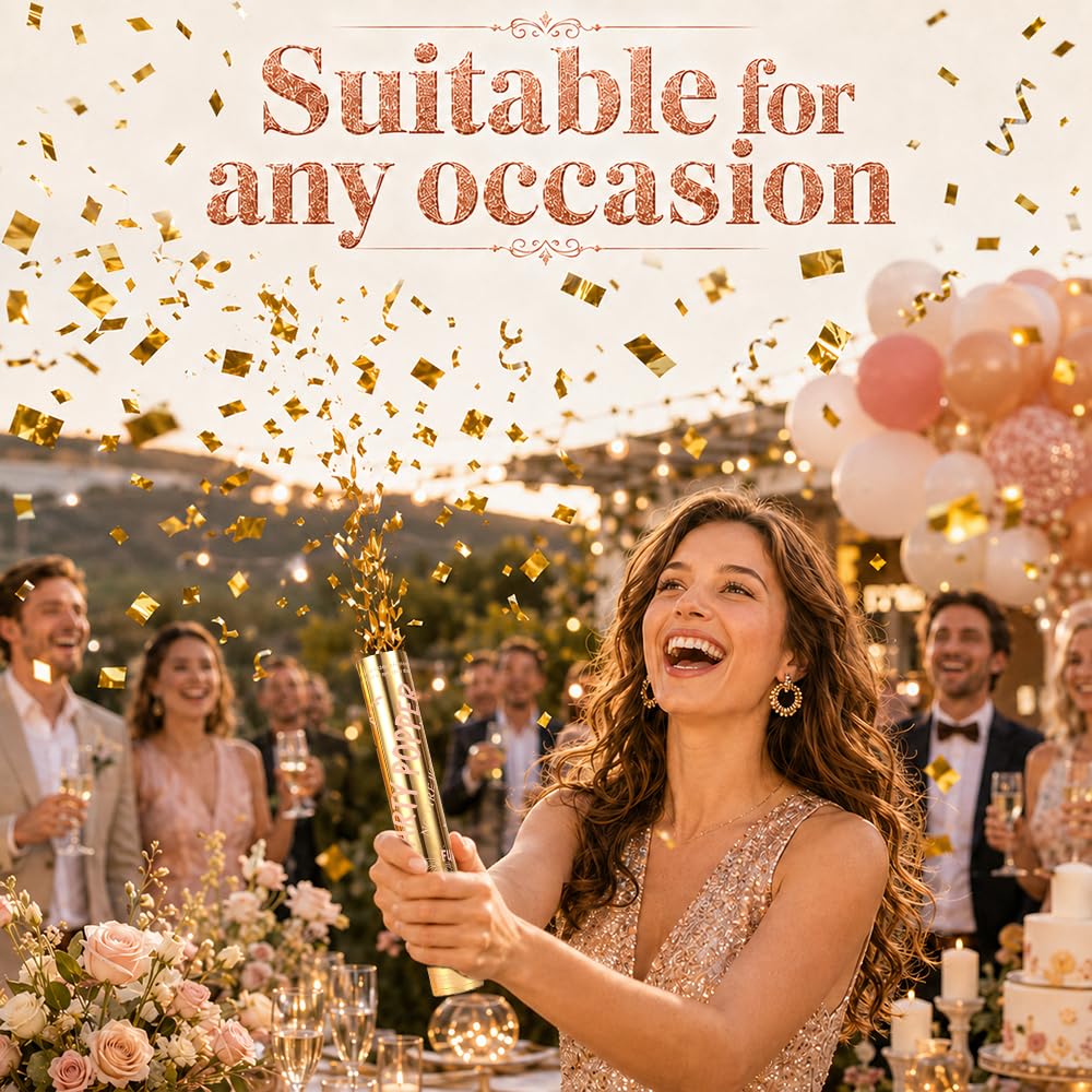 Party Kanone Konfetti Gold, 12 Stück Konfettikanonen biologisch abbaubar Gold | 30 cm große Konfettikanone für Karnevalspartys, große Konfettikanonen, ideal für Geburtstage, Partys und Hochzeiten