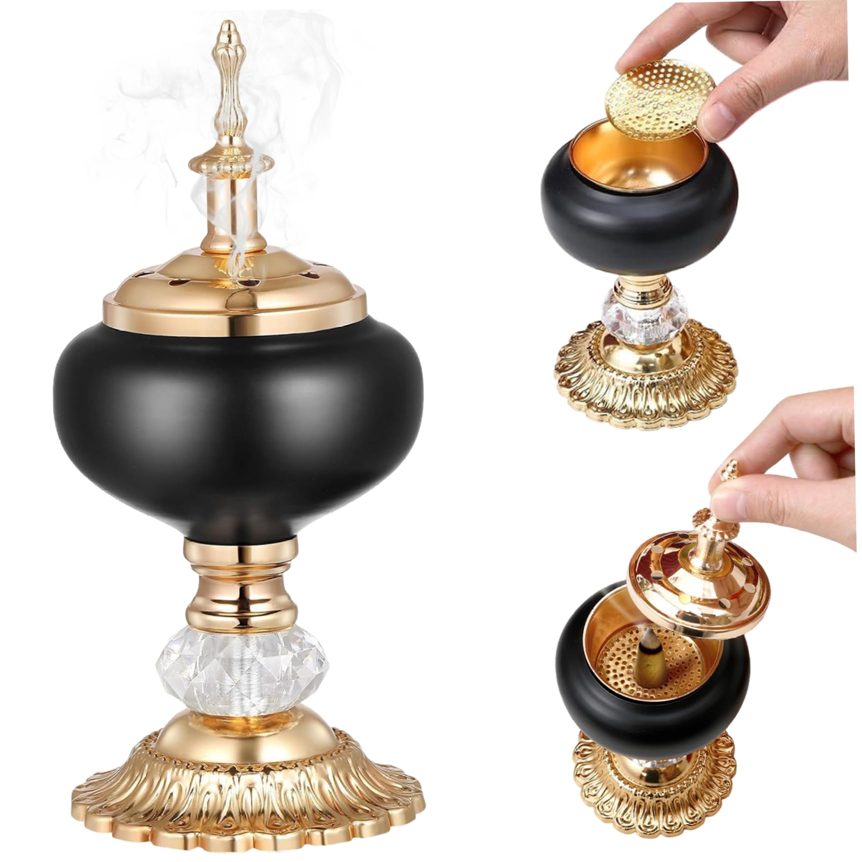 Grsrkep Incense Burner, Metal Arabic Charcoal Incense Burner Frankincense Tealight Candle Holder for Aromatherapy, Yoga and Spa