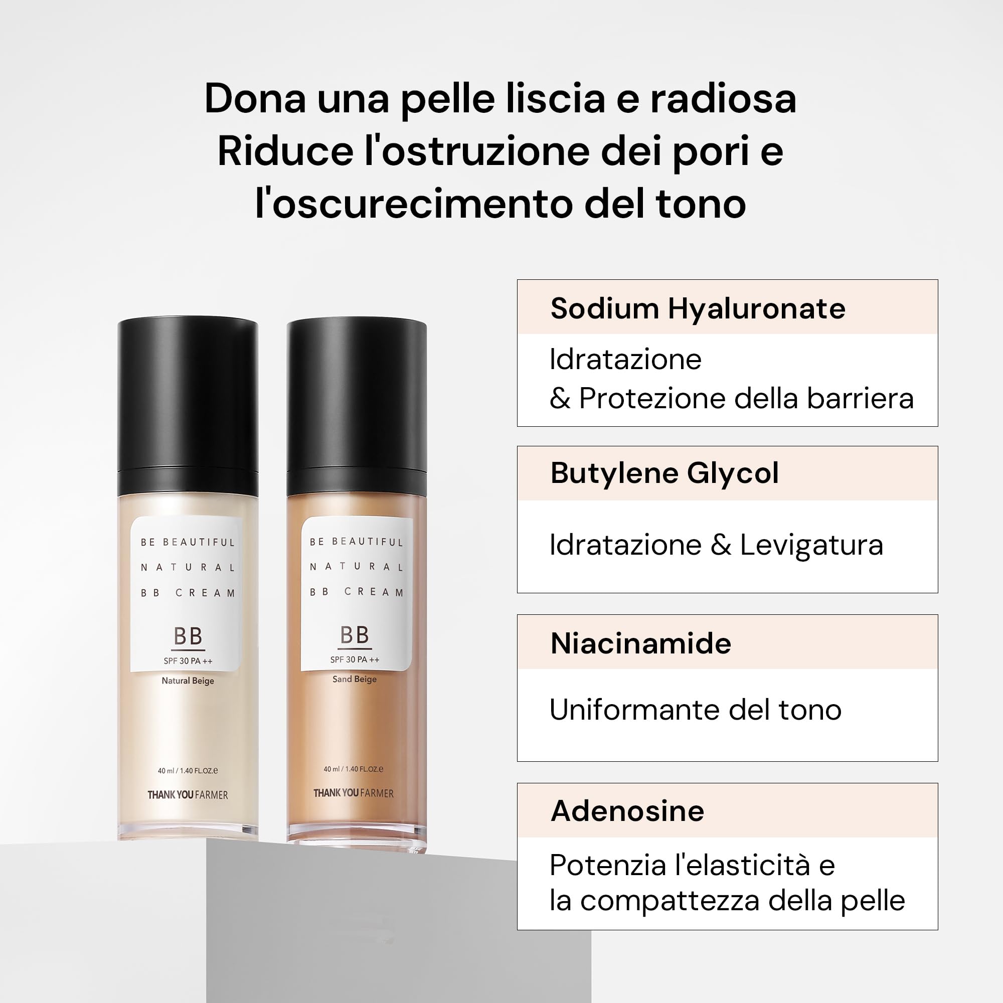 THANKYOU FARMER Be Beautiful Natural BB Cream SPF30+ PA++ 40ml - Natural Coverage, K-beauty Korean Makeup