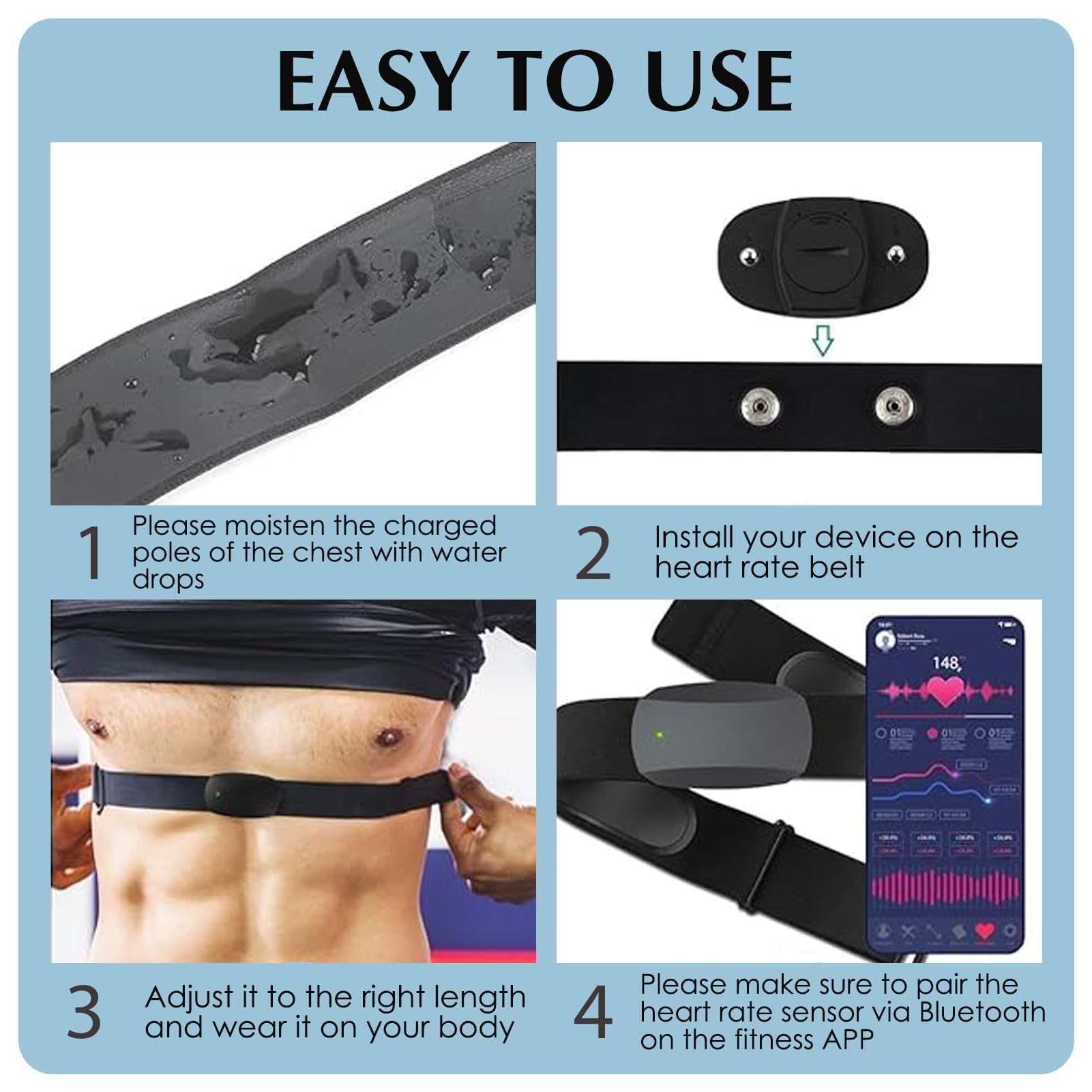 Cinturón Cardio Ajustable 70–105 cm para Sensor de Frecuencia Cardíaca, Compatible Banda Torácica de Repuesto para Deporte, Fitness, Correr y Ciclismo, Cómodo y Antisudor