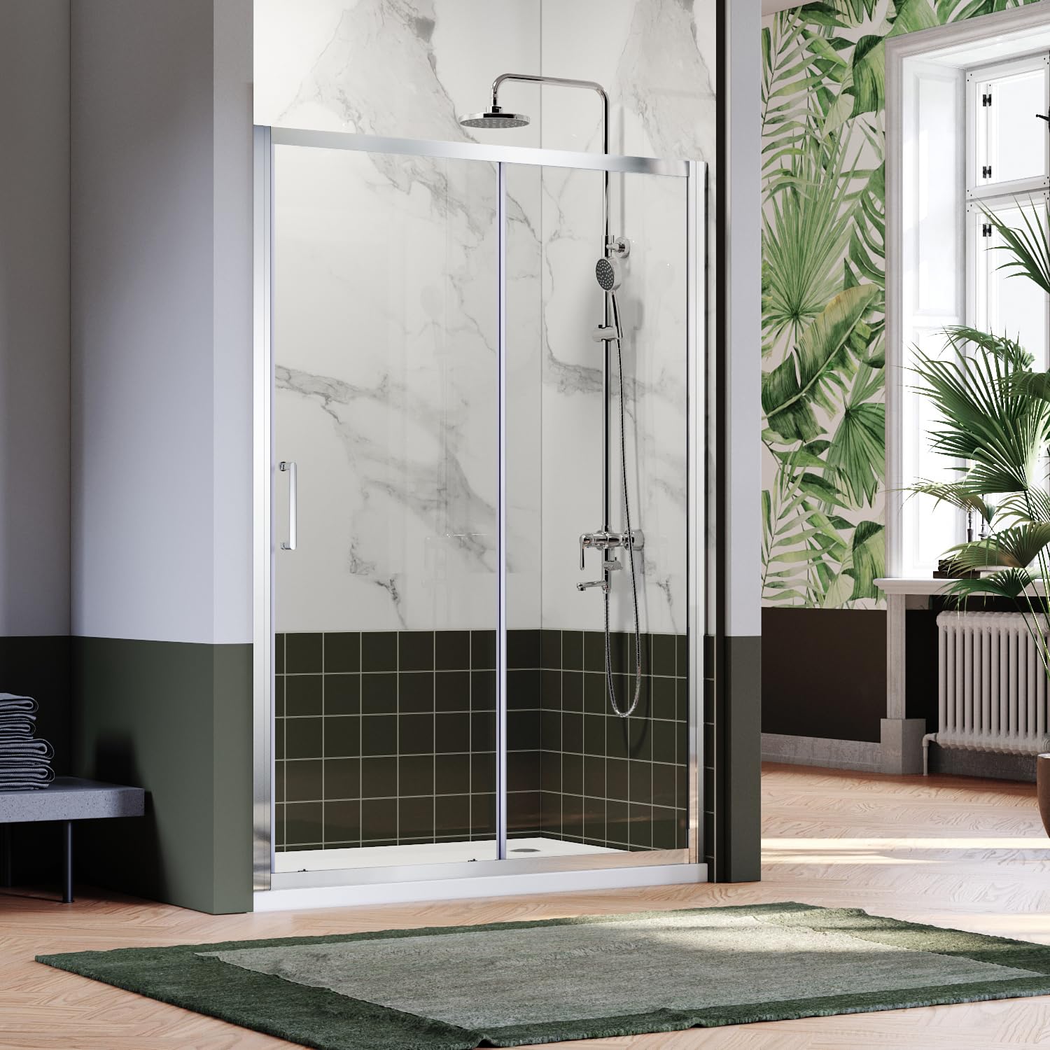 ZANOFIRA 1000mm Sliding Shower Enclosure 8mm Easy Clean Tempered Clear Glass Smooth Sliding Shower Door Reversible for Wet Room Bathroom Shower Cubicle