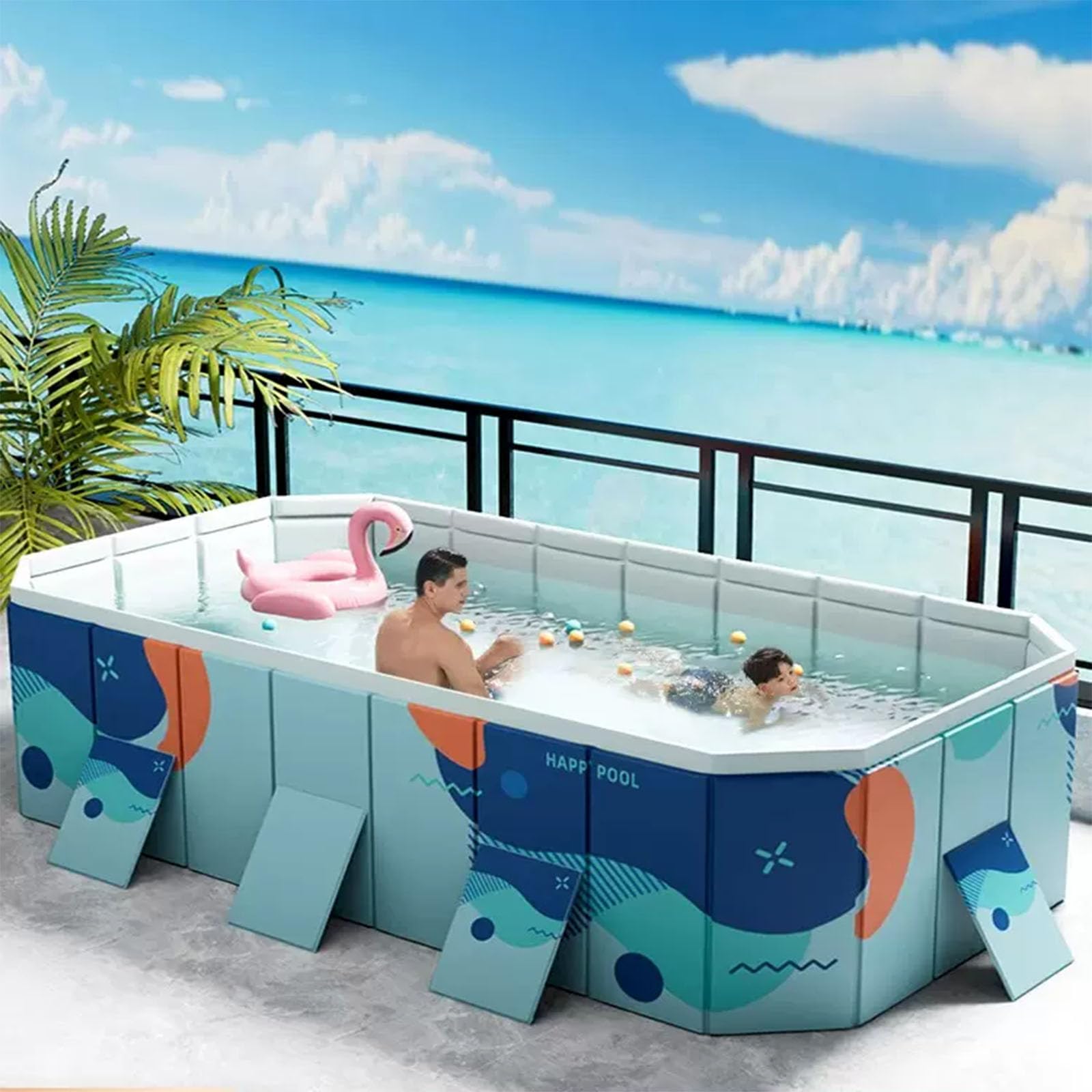 Faltbarer Pool, zusammenfaltbarer Pool, 5-lagiger Pool, robuste und aufblasbare tragbare Wanne mit schneller Entwässerung