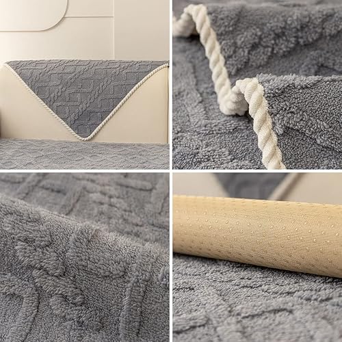 Miniatura 7 de vctops Funda de sofá de felpa jacquard geométrica, funda antideslizante neutra, suave y cálida para perros, niños y mascotas, protector de muebles