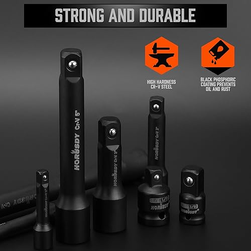 Miniatura 22 de HORUSDY Juego de 20 barras de extensión de zócalos, 1/4", 3/8" y 1/2", juego de extensión de zócalo de accionamiento universal, acero CR-V