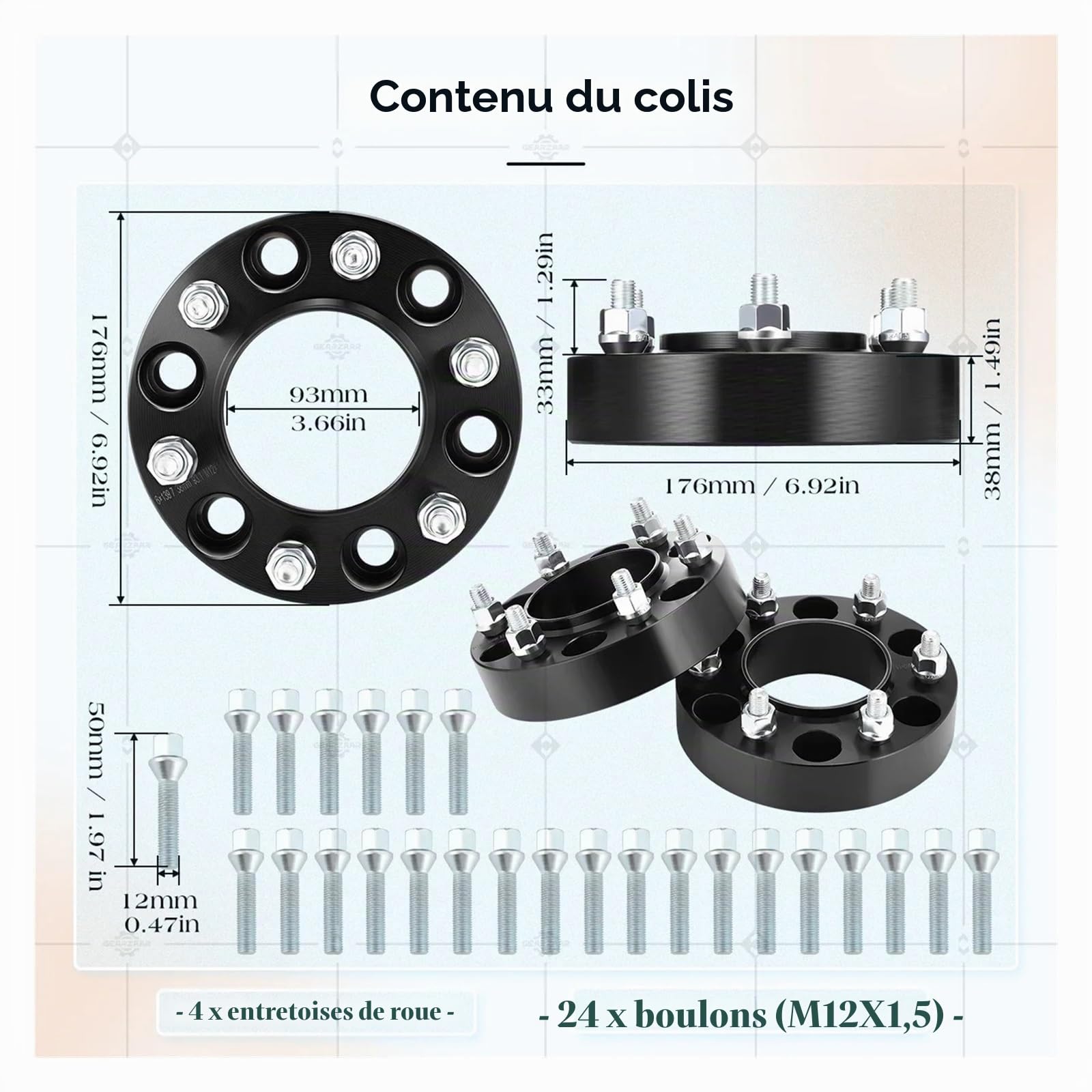 Élargisseurs De Voie en pour Ford pour Ranger Tous Les Modèles Kit D'entretoises 38 Mm Et Boulons 6x139,7 Alliage Boulonné 93,1 Entretoises Roue 4 Pièces Élargisseurs De Voie