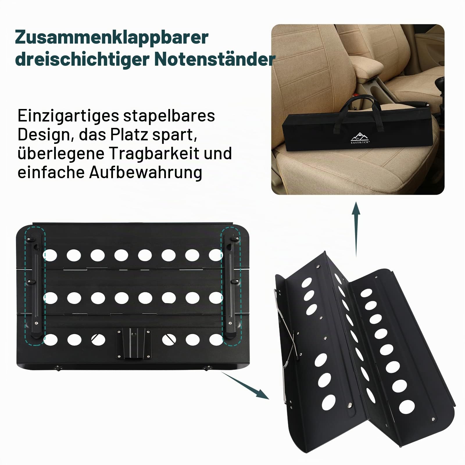 EASTROCK Notenständer Stabil Höhenverstellbar, Klappbar Notenpult Gitarre Geeignet für Kinder und Erwachsene, Profis,(schwarz) | Verstellbar, 106 - 180 cm, zusammenklappbarer Notenständer mit Handyhalterung, das beste Geschenk für Freunde