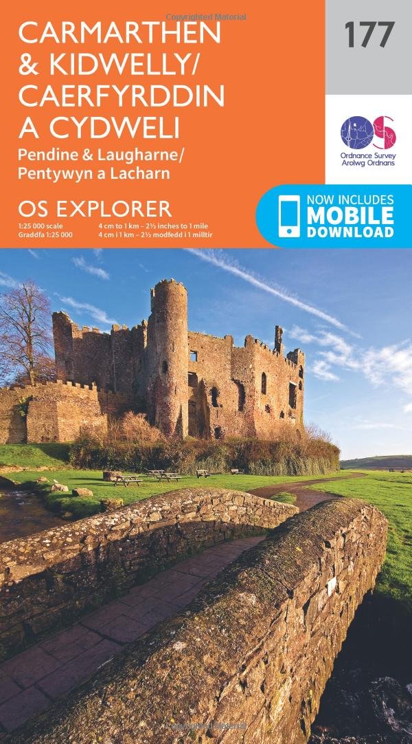 Carmarthen & Kidwelly/Caerfyrddin a Cydweli Map | Pendine & Laugharne/Pentywyn a Lacharn | Ordnance Survey | OS Explorer Map 177 | Wales | Walks | Hiking | Maps | Adventure