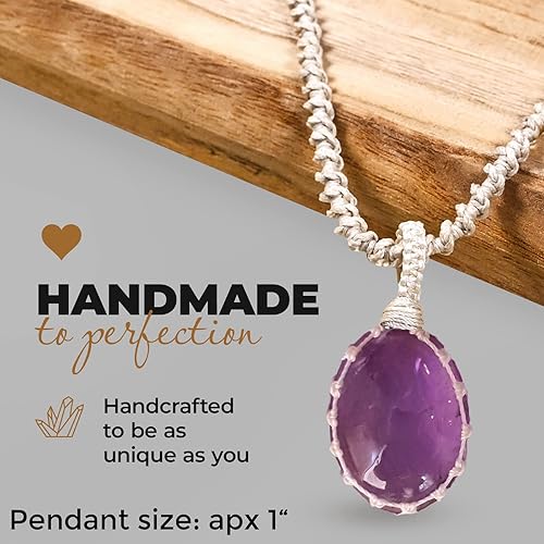 Vista 33 de Crystal Necklace with Stone Pendant - Amulet for Chakra Healing, Handmade Unisex Jewelry with Gift Bag, Handmade White Macrame Cord, Natural