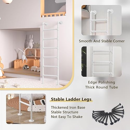 Miniatura 3 de White Bunk Bed Ladder for High Bed, Wrought Iron Loft Attic Ladder Wall Mounted Metal Step Ladder with Kit for HomeSmall SpacesOutdoor Rooftops,