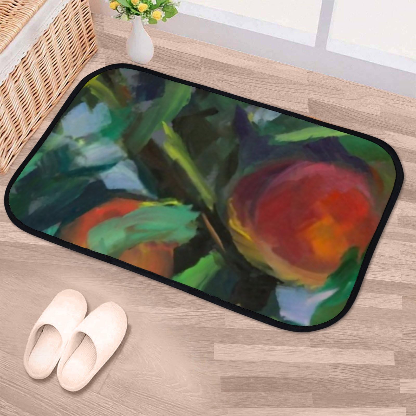 Nuansexi Bathroom Rugs Peaches Oil Painting Floor Mats Non Slip Bathmat Doormat Tub Mat Coral Velvet Absorbent Entrance Carpet Mats Machine Washable Bedroom Decor