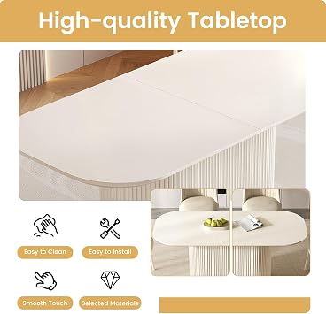 Guyii 177.8CM Oval Dining Table, Cream White | Modern Kitchen Table, For 4-8 People, Indoor Rectangular Dining Room, Table Only