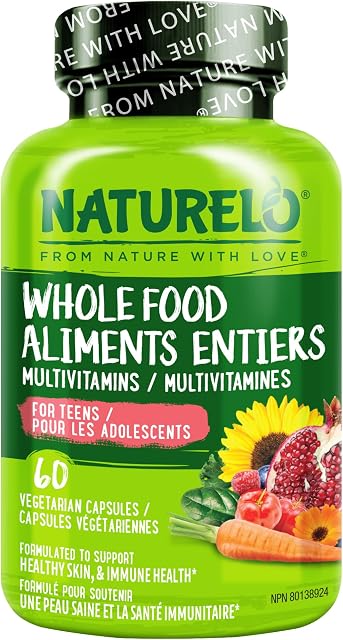 NATURELO Multivitamins Pour les adolescentes/garçons 60 Capsules, Multivitamines alimentaires entières avec minéraux, non OGM, végétarien