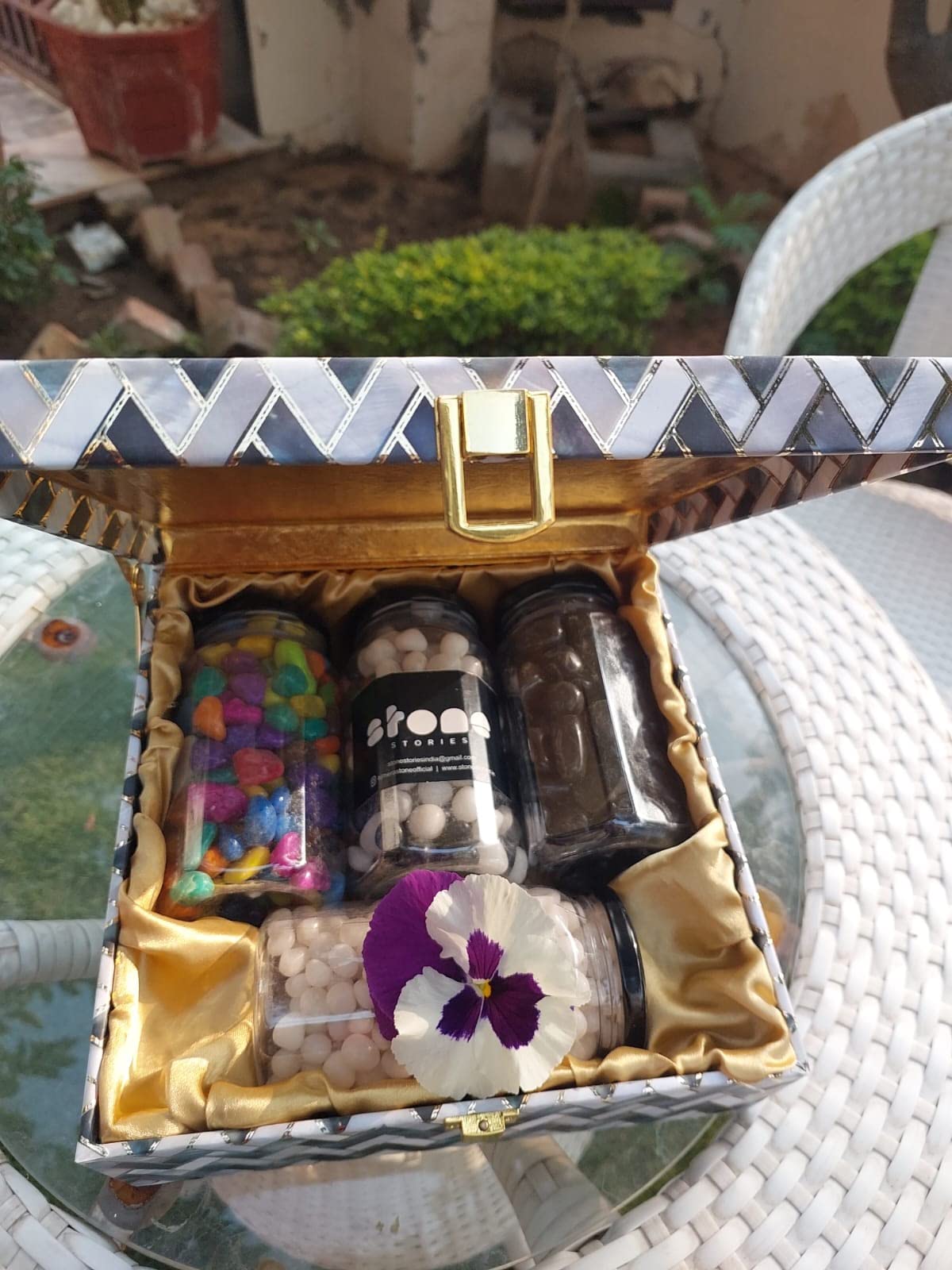 Stone Stories Combo Gift Pack of 4 jar Bottle Decorative & Stylish Polished Marble Pebbles for Aquariums Fish Tanks Vase Fillers Home Garden Decor - Multi