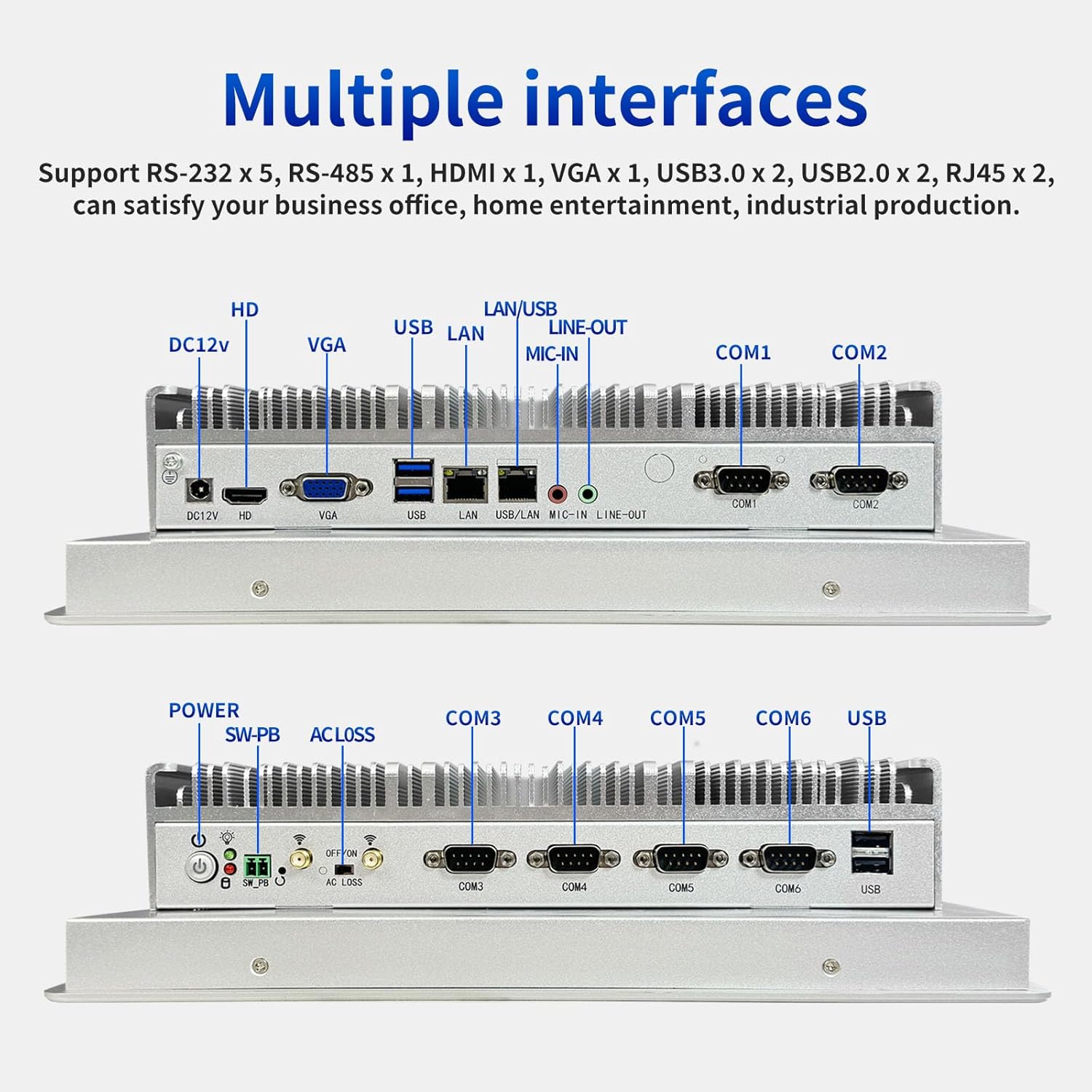 Industrial Embedded Panel PC, 10 Point Capacitive Win10 Pro Industrial Touch Screen Panel Computer, IP65 All-in-One Computer with 1xRS485, 5xRS232, I5 7200U, 12 Inches, 8GB RAM+256G SSD