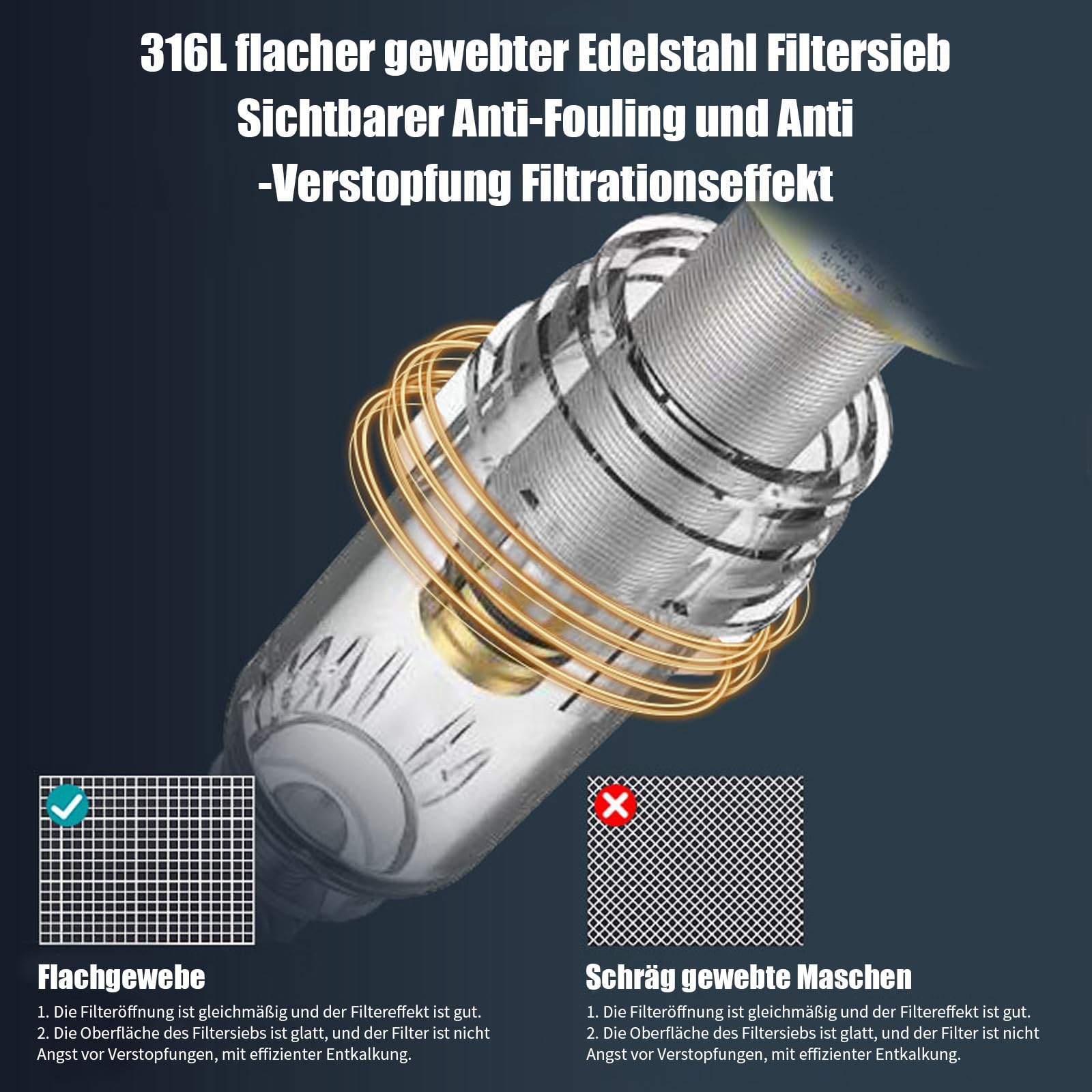 filtro meccanico, finezza 40 μm, con manometro e autopulente, parte superiore in ottone, impedisce risciacquo di corpi estranei