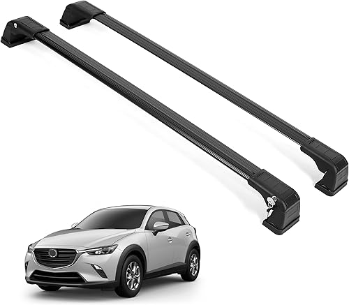Erkul Barras transversales de techo resistentes de 220 libras para Mazda CX3 2016-2021 Barras transversales de aluminio con bloqueo antirrobo para