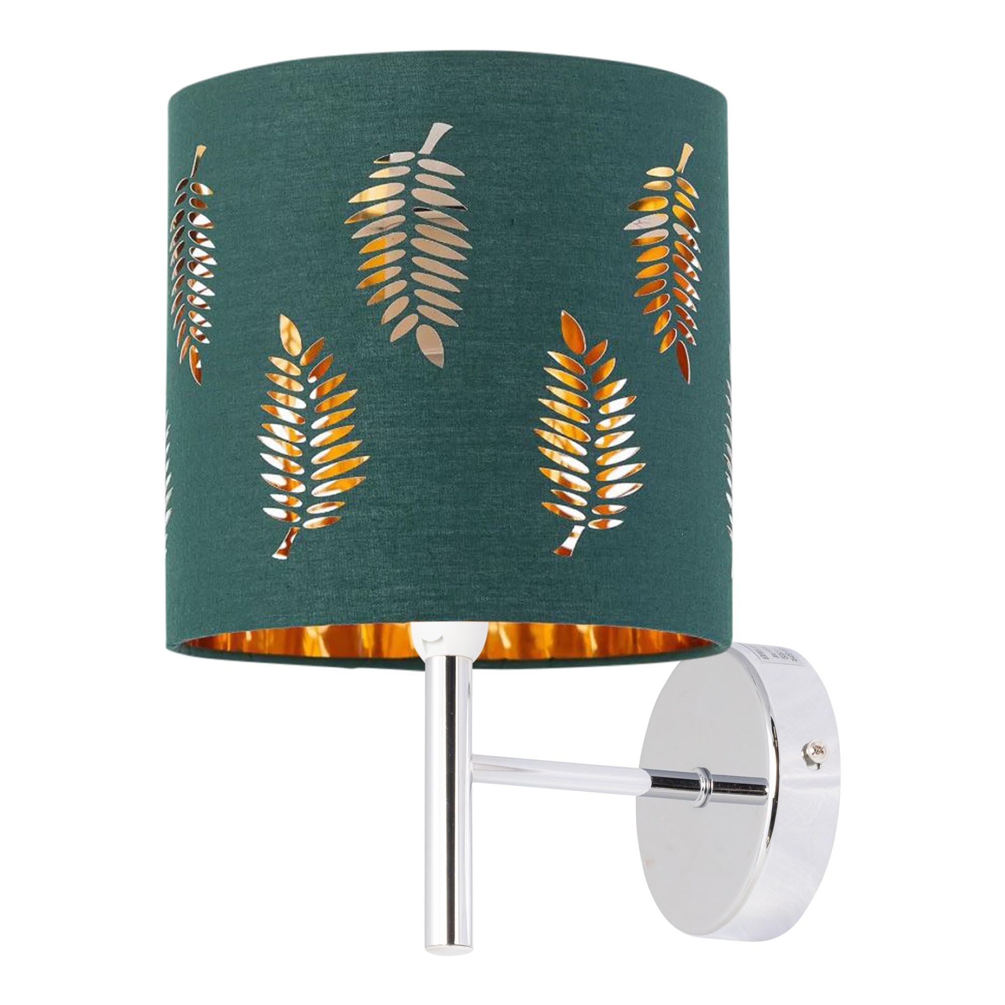 firstchoicelighting Brea - Chrome Wall Light with Dark Green Fern Shade