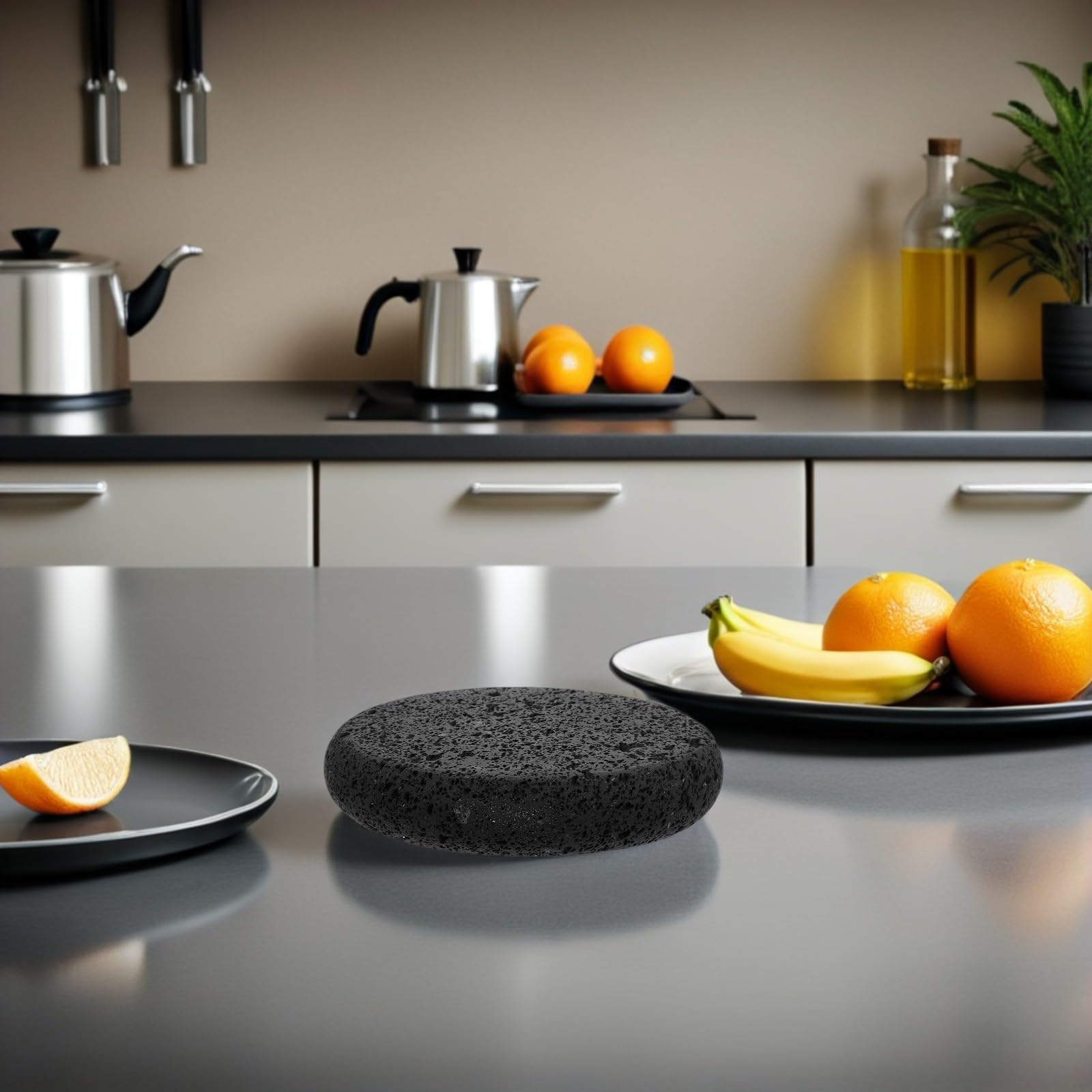iplusmile Pietra da Cucina in Pietra Lavica Rotonda da 13 Cm | Teppanyaki e Griglia, per Verdure e Bistecca, Resistente al Calore, Superficie Antiaderente
