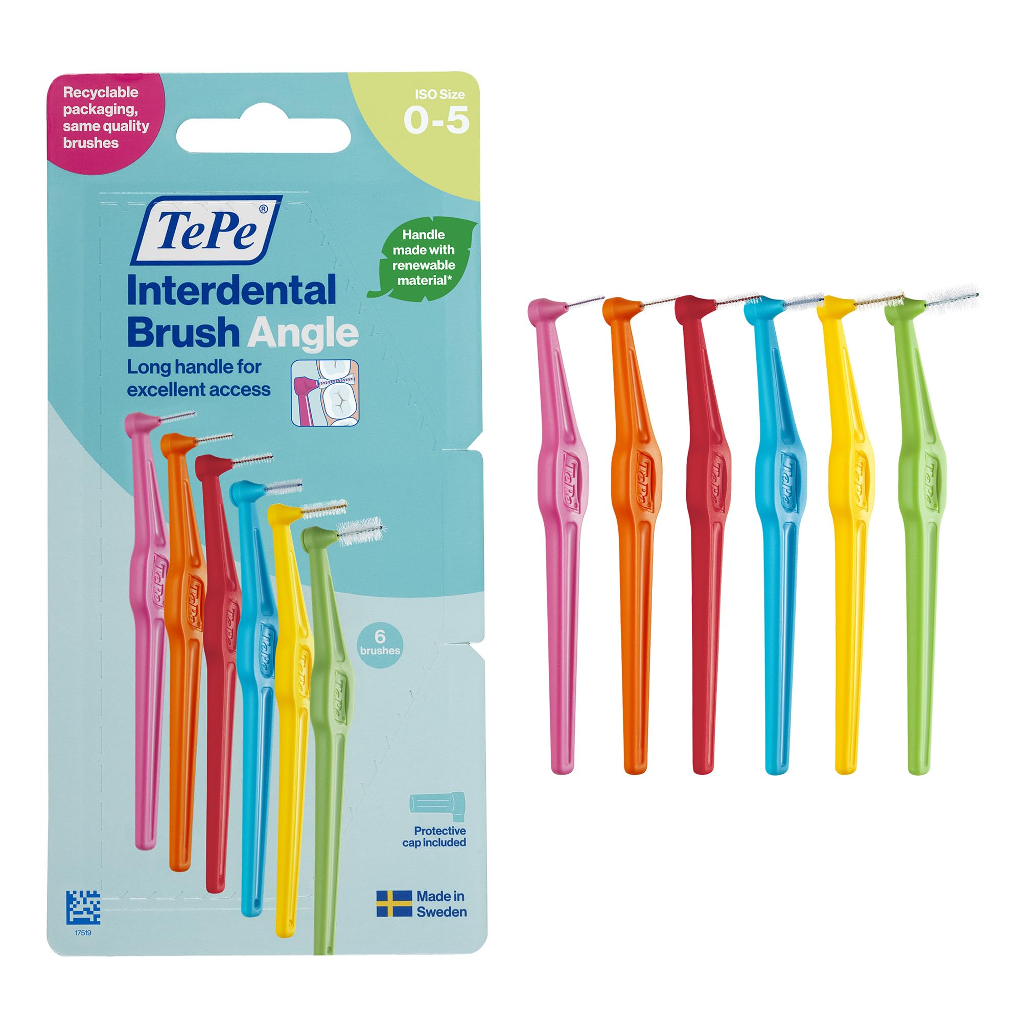 TePe Angle Interdentalbürste,Mixed pack, 0,4-0,8 mm/ISO 0-5, 6 Stk., Zahnwischenraumreinigung, Plaque-Entferner für kleine bis große Zahnlücken