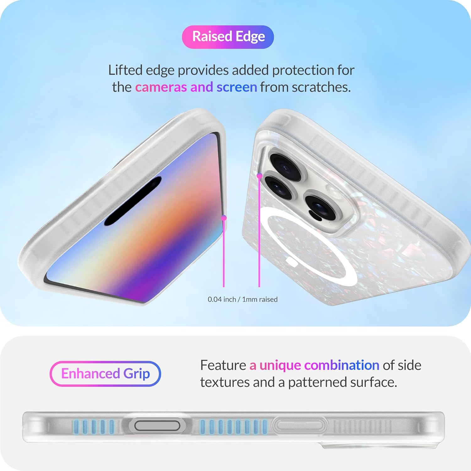 LONLI Hue - Magnetic Case for iPhone 16 Pro Max - [Compatible with Magsafe] - [360° Shock-Absorbent Bumper] - [Cute and Unique Phone Cover for Girls and Women] - White Pearl Tort - Image 7