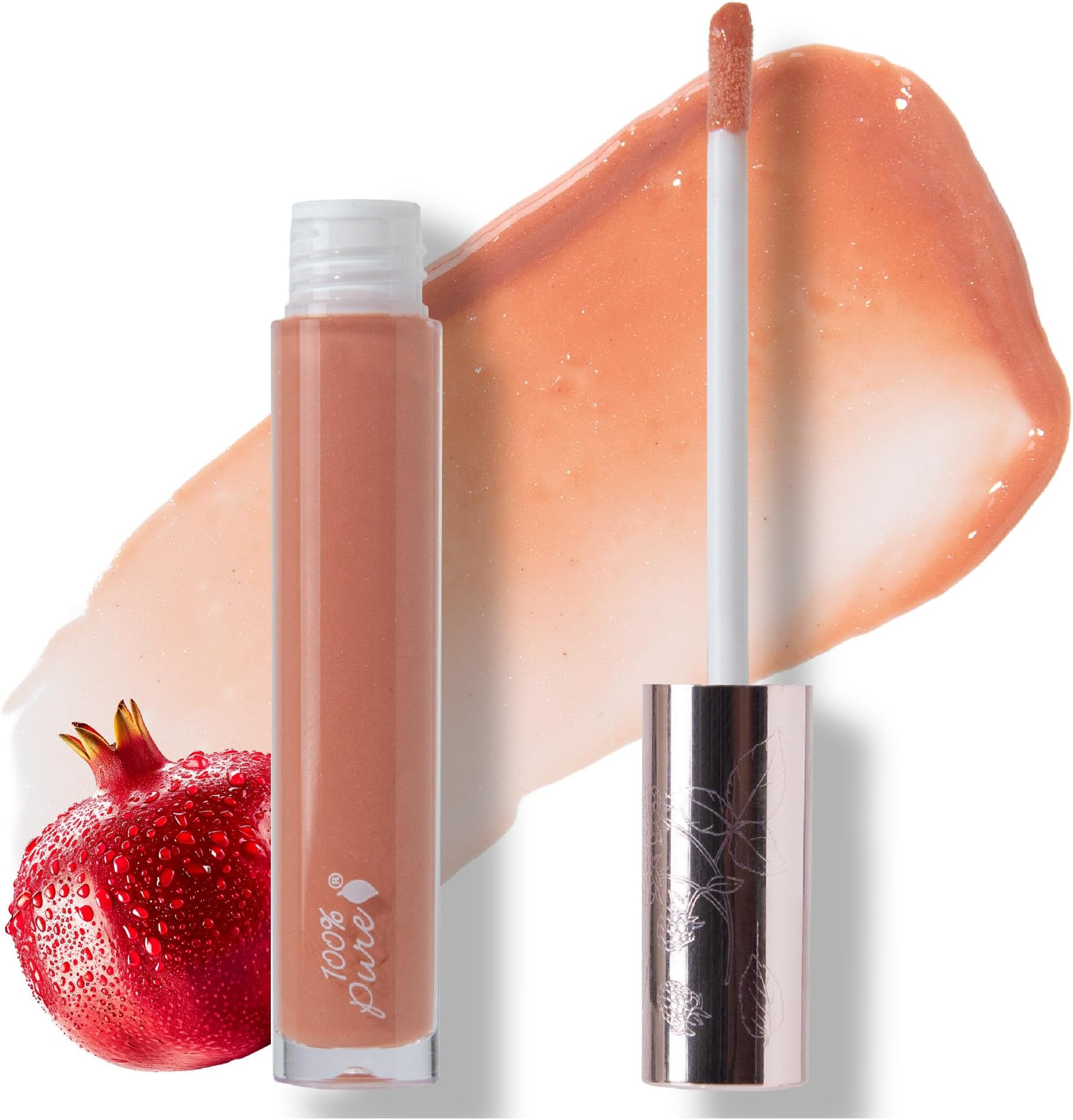 100% PURE Lip Gloss (Fruit Pigmented), Naked, High Shine, Moisturizing, Natural Sheer Finish, Tinted Lip Gloss w/Cocoa Butter, Vitamin E (Warm Peachy Nude Color) - 0.17 Fl Oz