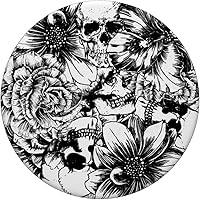 Vista 3 de PopSockets de calaveras florales en blanco y negro intercambiable PopGrip