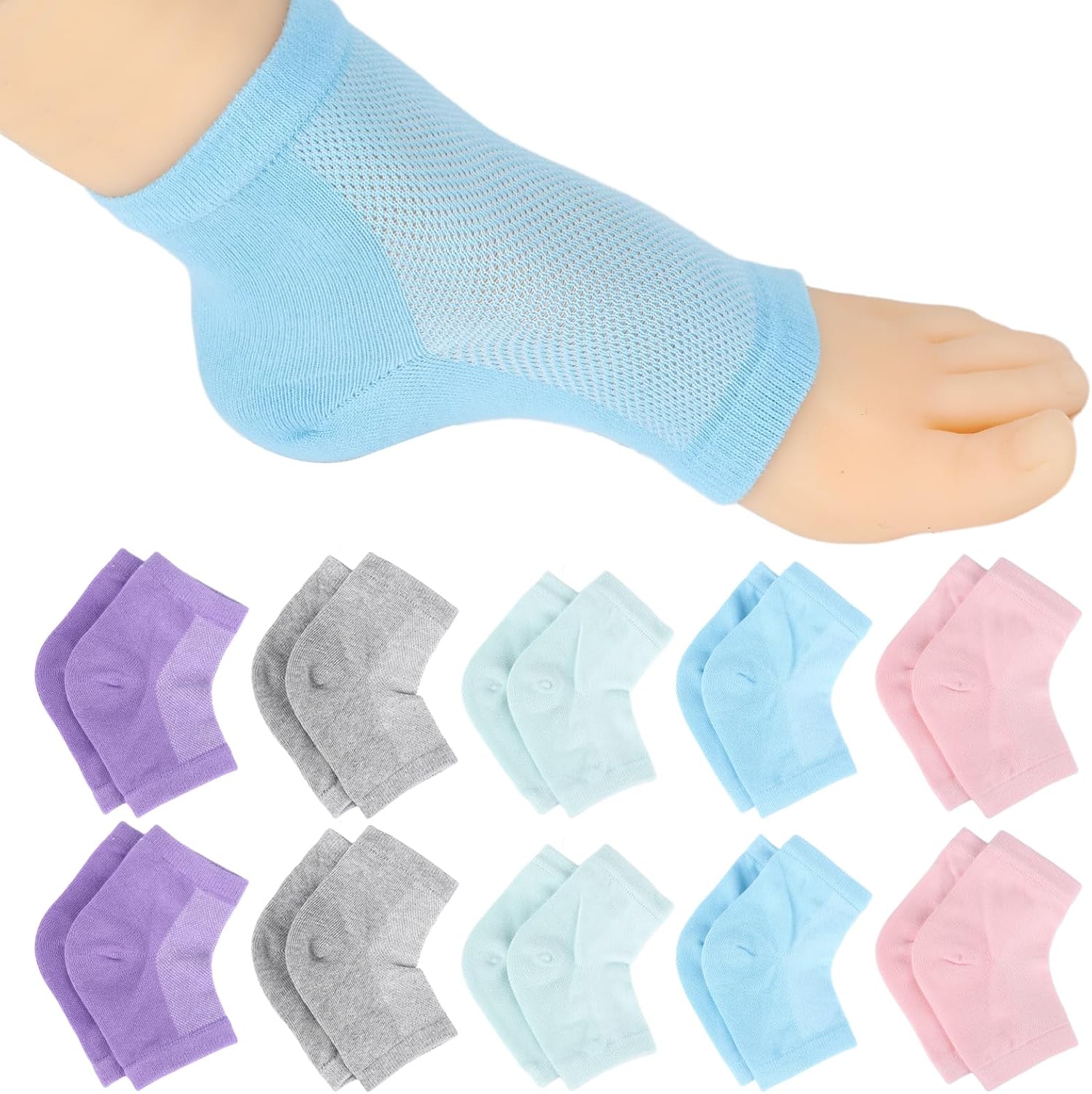 10 Pairs Moisturizing Heel Socks for Dry Cracked Feet Repair, Toeless Gel Socks for Foot Care Treatment