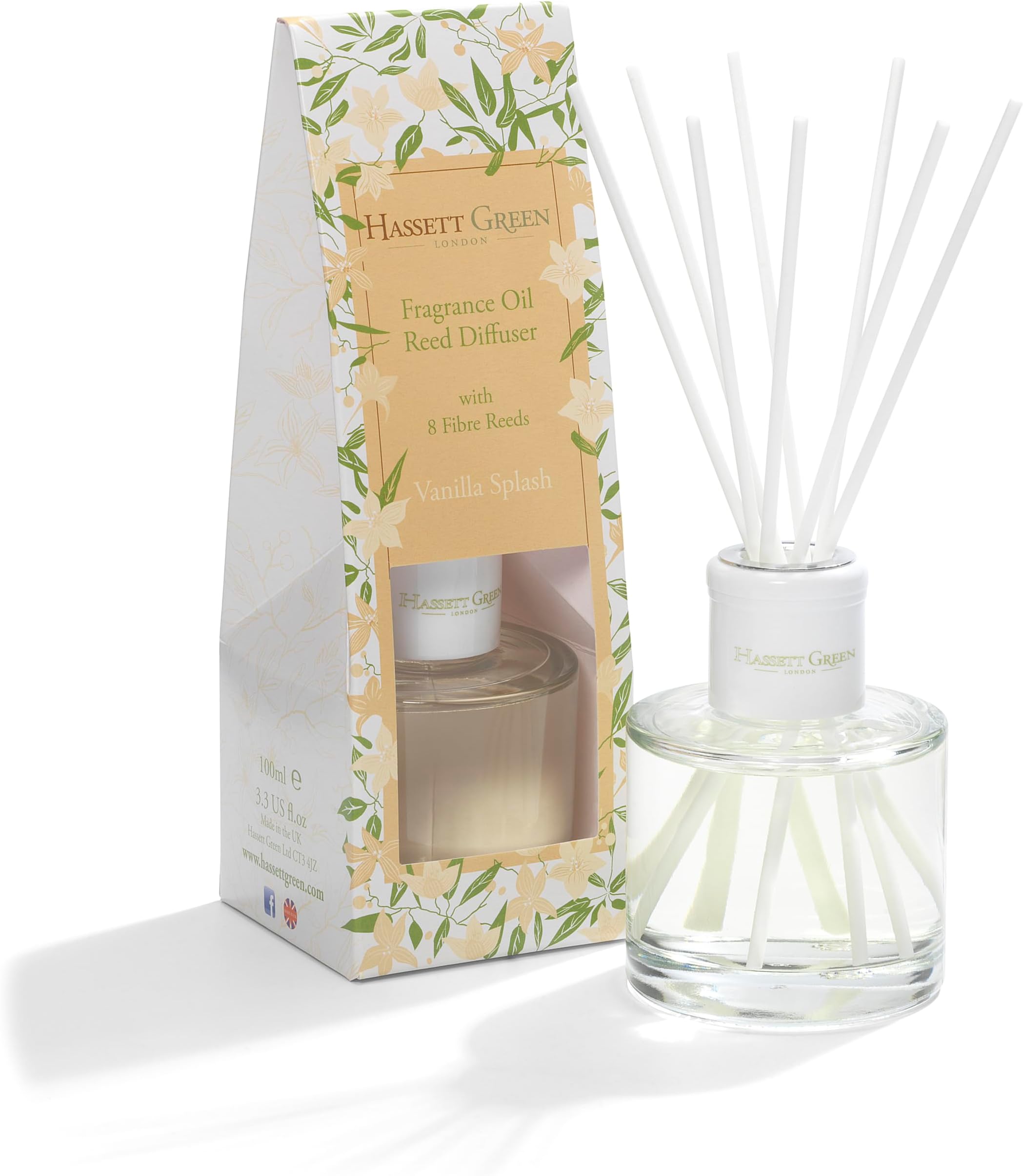 Vanilla Splash - Fragrance Oil Reed Diffuser - 100ml Glass Bottle with 8 Fibre Reeds