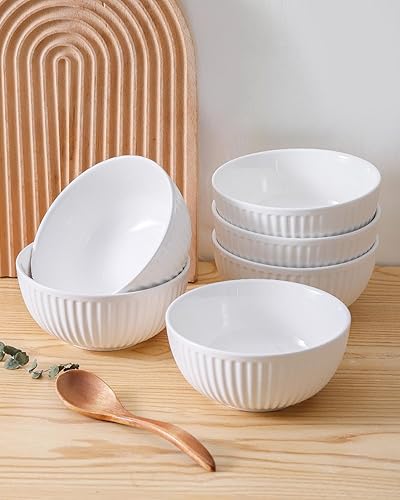 Vista 55 de HASENSE Ensaladeras grandes de 2, cuencos de porcelana de 60 onzas para servir de 8 pulgadas para comedor de cocina, elegantes platos de cerámica