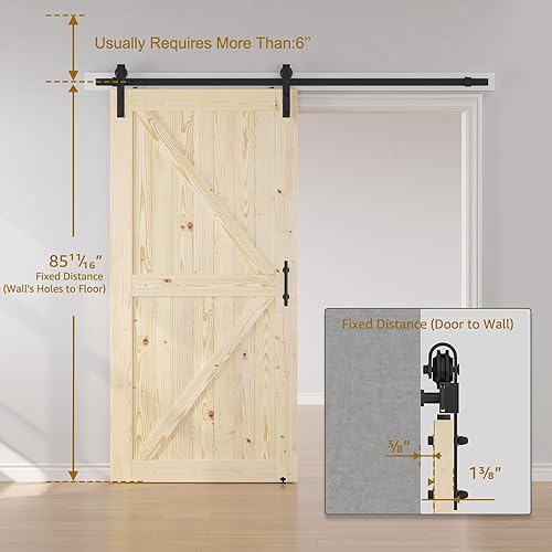 Miniatura 12 de SMARTSTANDARD Puerta corredera de granero de 30 x 80 pulgadas con kit de herrajes para puerta de granero de 5 pies incluido, puerta de madera maciza