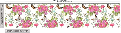 Miniatura 3 de Ambesonne The Yard, tela de primavera de insectos rítmicos mariposas sobre flores, ilustraciones de hojas botánicas, tela decorativa para tapicería