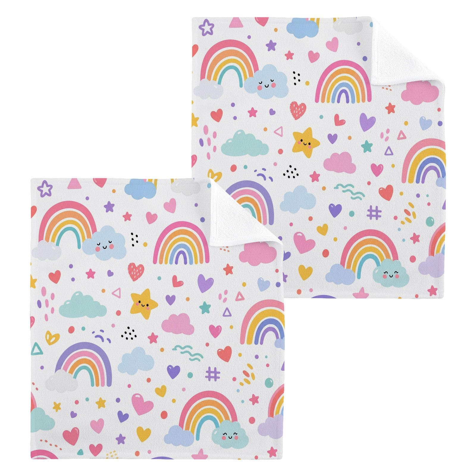 BOESI Pastel Rainbow 12x12in Cotton Washcloth,Soft Absorbent Face Towel
