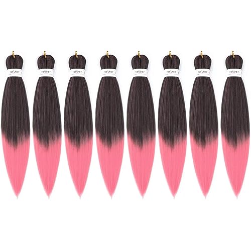 Difunee Pre-stretched Braiding Hair - 24 Inch 8 Packs Long Braiding Hair Yaki Texture Soft Crochet Braids, Ombre Pink Hot Water Setting Twist Synthetic Braiding Hair Extensions（24 Inch , T-Pink-8P)