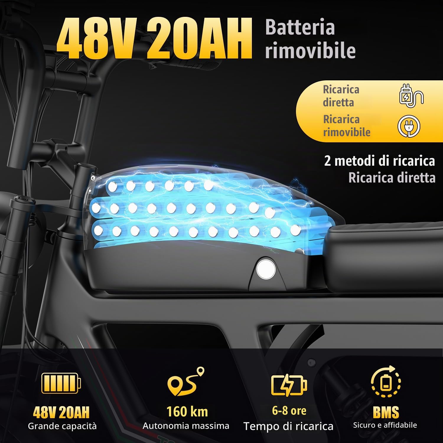 T20 Bici Elettrica per Adulti, 48V 20AH Batteria Rimovibile, Bicicletta Elettrica Fuoristrada, Pneumatici Larghi Da 20" * 4.0", Fino a 120KM Doppia Sospensione