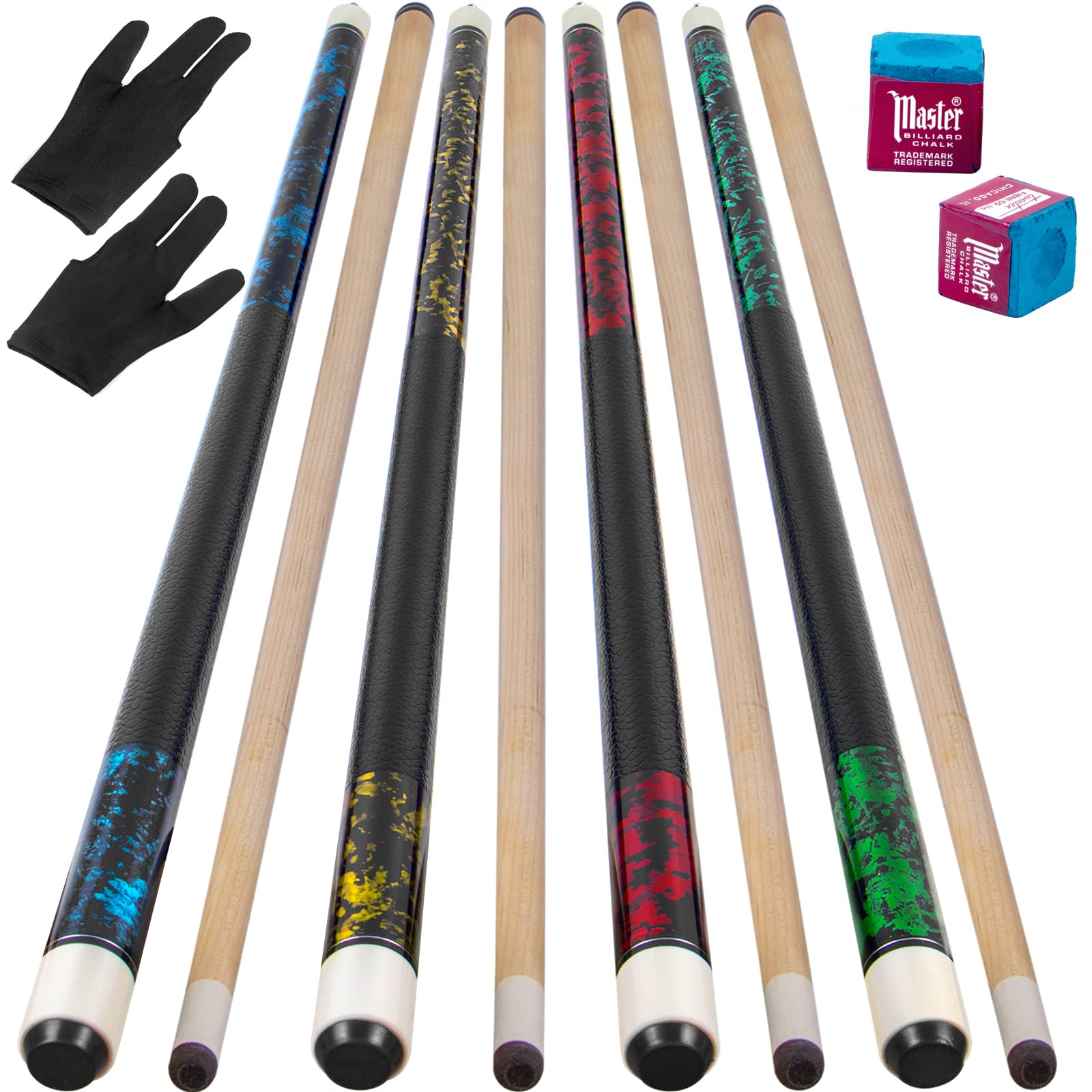 LOTKEY Pool Stick,Pool Cue Sticks 58'' Solid Wood Extra 2 Pool Chalk and Gloves Included Durable for